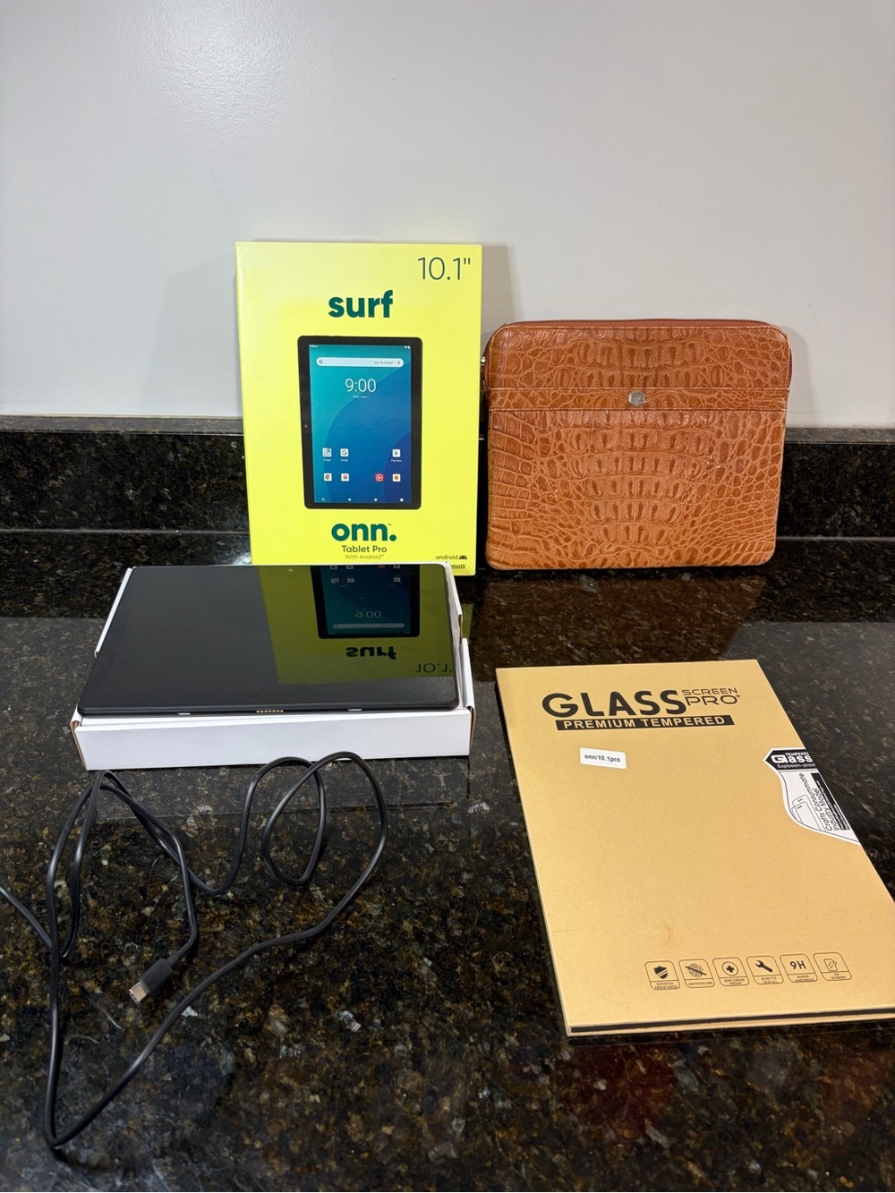 ONN 10.1" Tablet Pro in Black w/New Screen Protector, Charging Cable, & Case